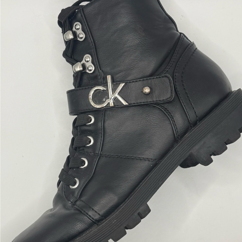 Calvin Klein Women’s Black Faux Leather Combat Boots Size 7.5